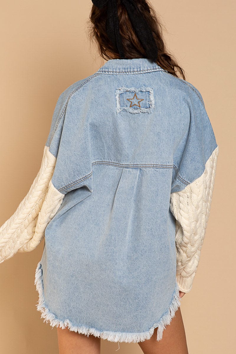 Denim Jacket With Sweater Sleeves - Free Shipping For New Users - Temu  United Kingdom