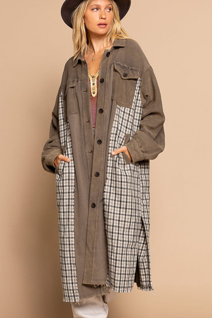 POL Clothing Balloon Sleeve Maxi Open Jacket with Relaxed Fit
