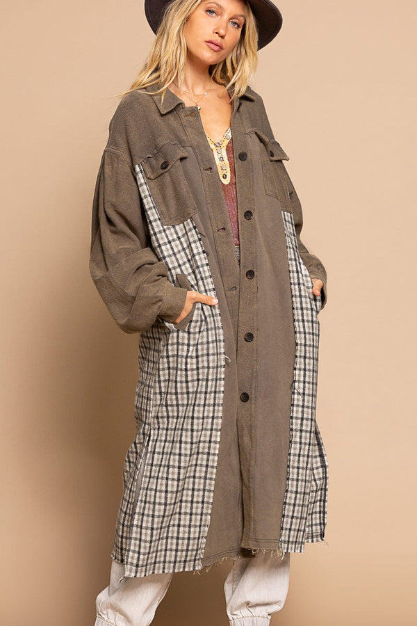 POL Clothing Balloon Sleeve Maxi Open Jacket with Relaxed Fit