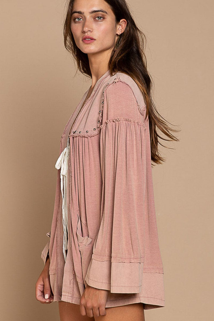 POL Clothing Open Cardigan with Stud Detailing on Chest