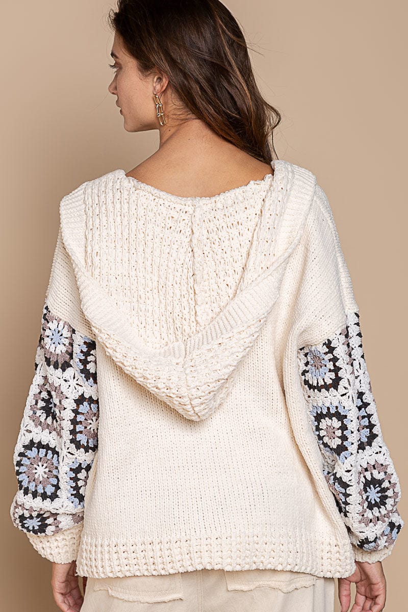 POL Sweater Cardigan with Hand-Crafted Knitting Panel Sleeve