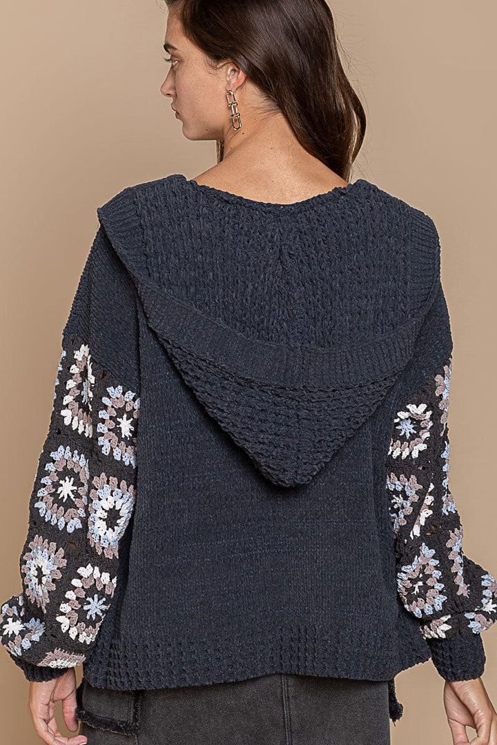 POL Sweater Cardigan with Hand-Crafted Knitting Panel Sleeve