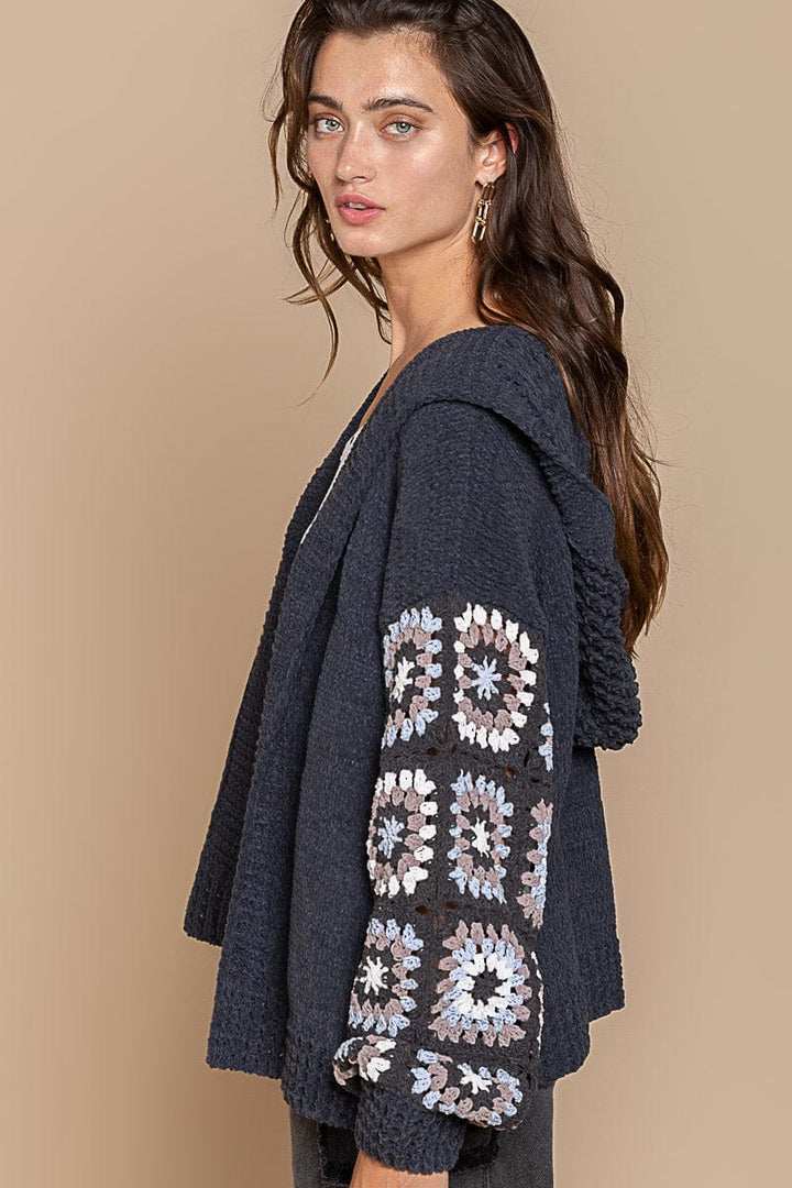 POL Sweater Cardigan with Hand-Crafted Knitting Panel Sleeve
