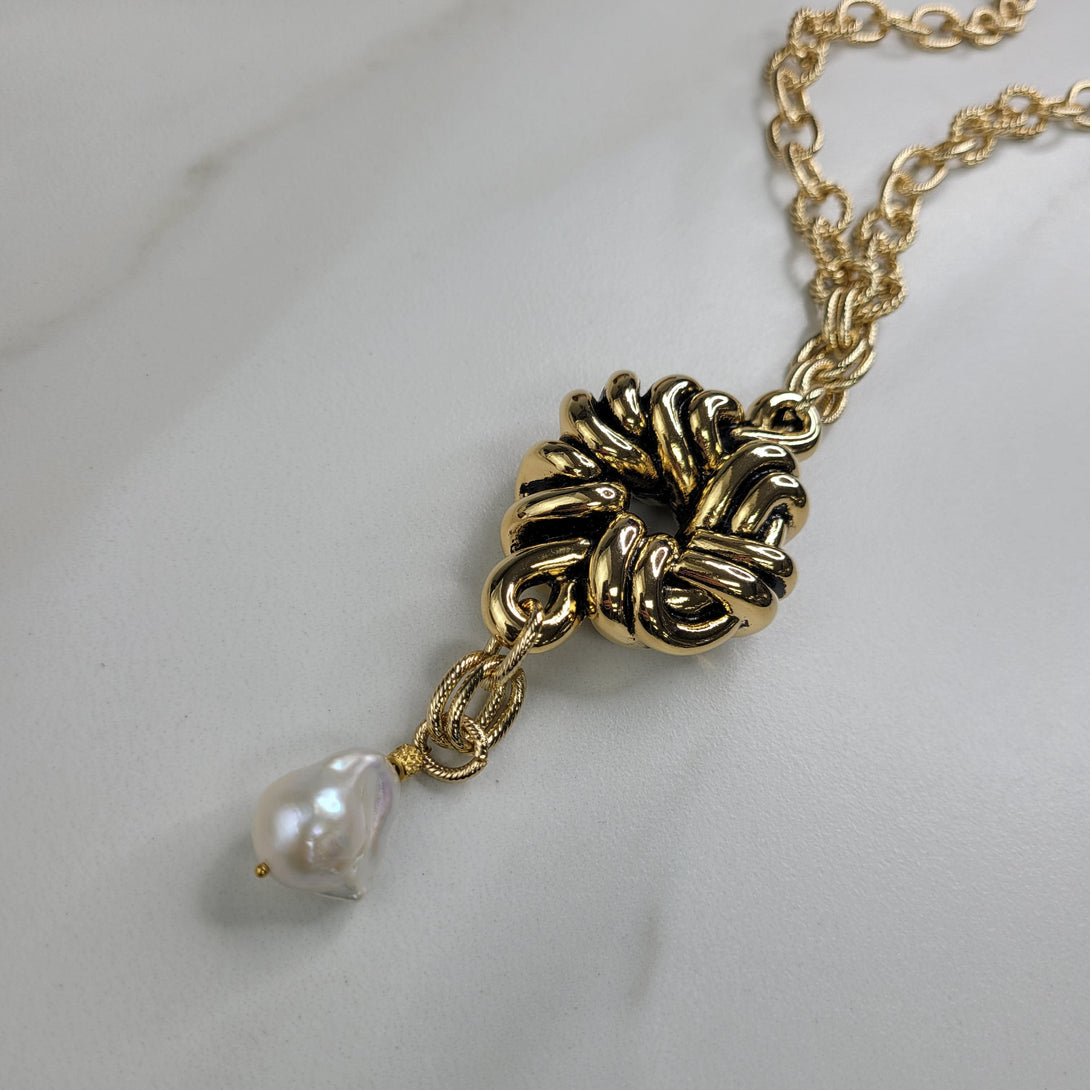 Polaris Necklace Handmade with Vintage Connector and Baroque Freshwater Pearl