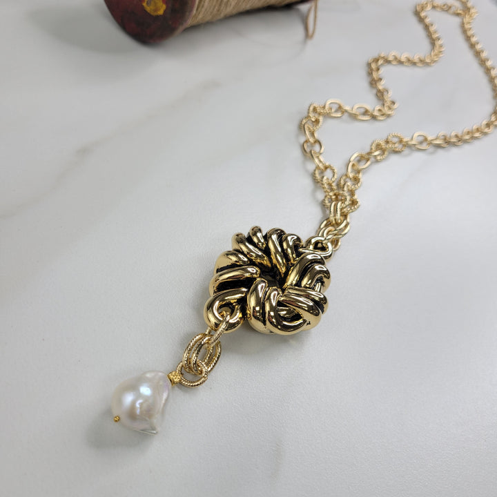 Polaris Necklace Handmade with Vintage Connector and Baroque Freshwater Pearl