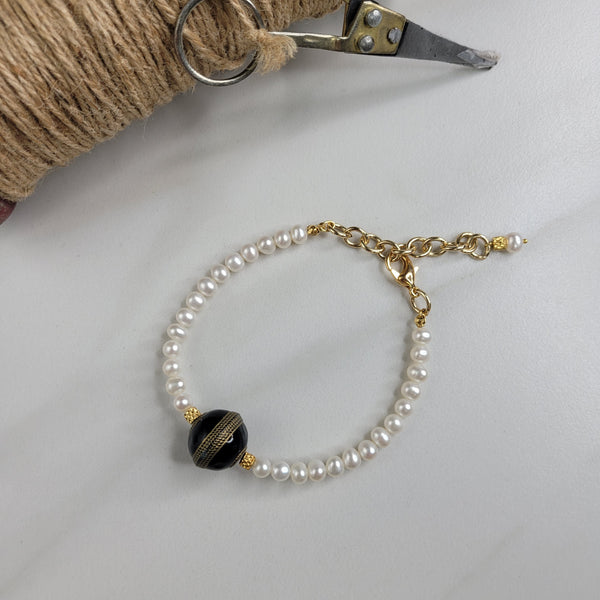 Handmade Bracelet with Vintage Bead and Small Freshwater Pearls