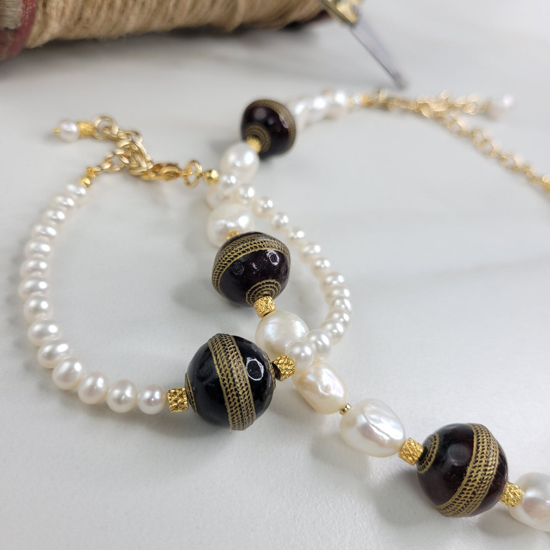 Queen Eleanor Necklace with Freshwater Pearls and Vintage Beads