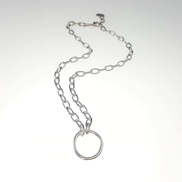 Quick Silver Chain with Irregular Circle Pendent