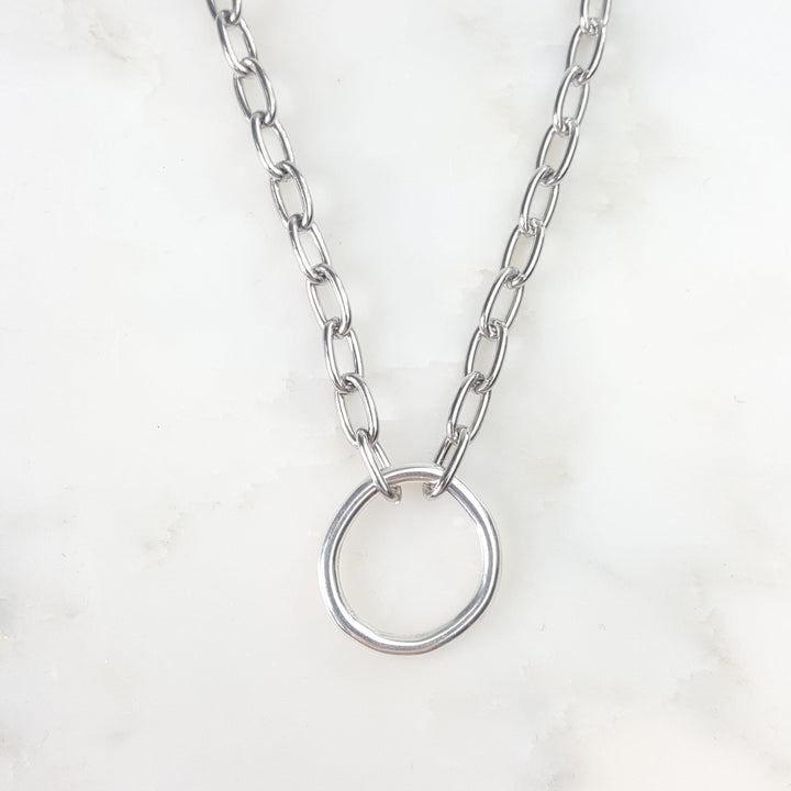 Quick Silver Chain with Irregular Circle Pendent