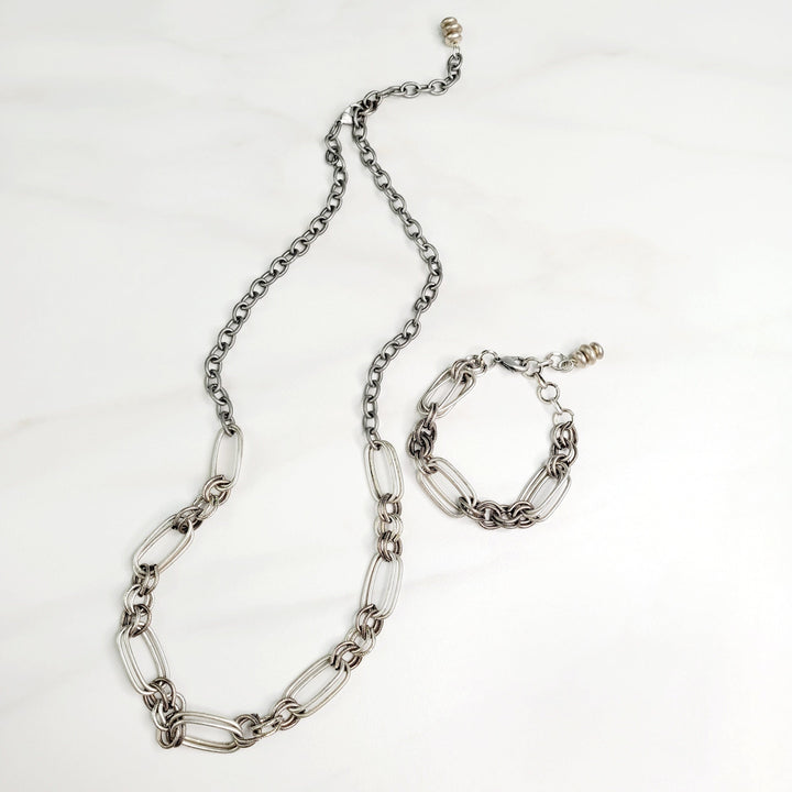 Ramone Mixed Cable Chain Bracelet in Antique Silver