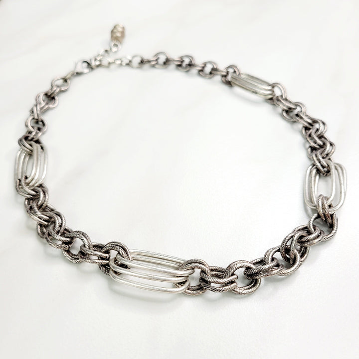 Ramone Mixed Cable Chain Short Necklace in Antique Silver