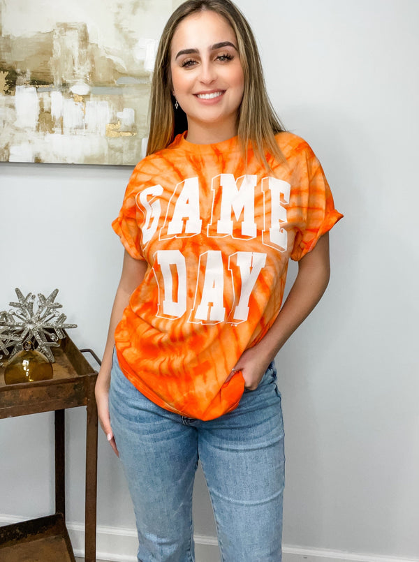 Retro Game Day Orange Tie Dye T-Shirt