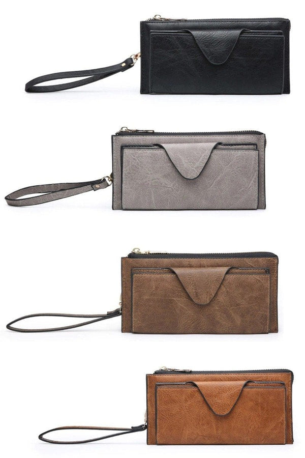 RFID Wallet-Wristlet with Card Flap and Zipper Section