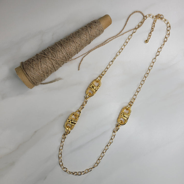 Handmade Gold Plated Cable Chain Belt or Necklace with Vintage Elements