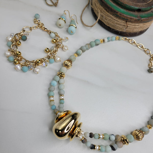 River Necklace - Handmade with Amazonite Beads and Vintage Italian Elements