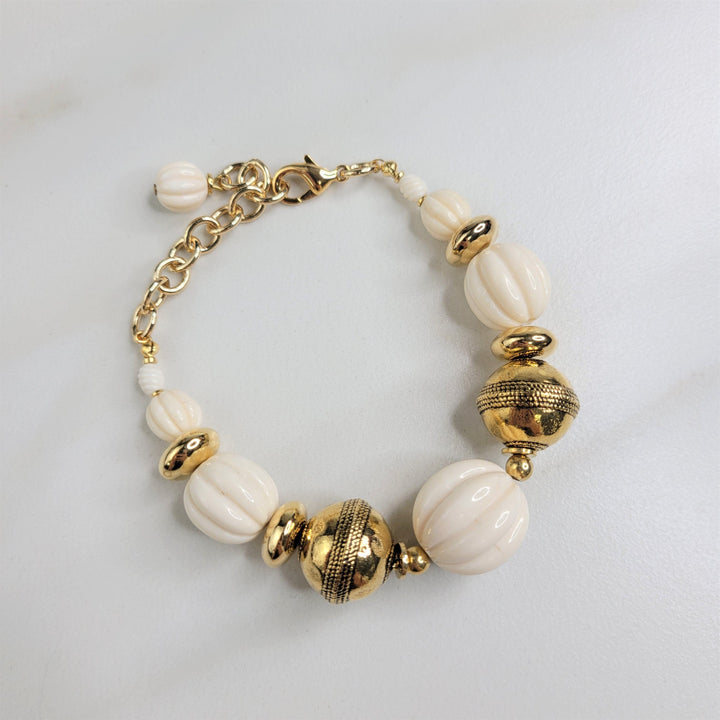Rowan Bracelet with Gold and Ivory Vintage Beads