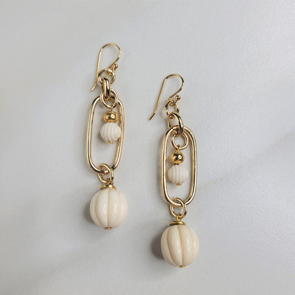 Rowan Earrings with Large Oval Chain Link and Ivory Vintage Beads