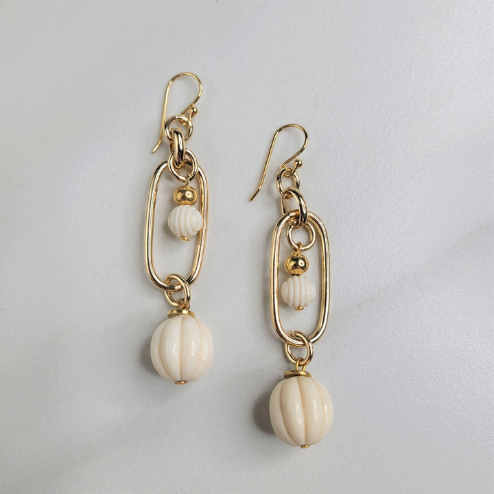 Rowan Earrings with Large Oval Chain Link and Ivory Vintage Beads