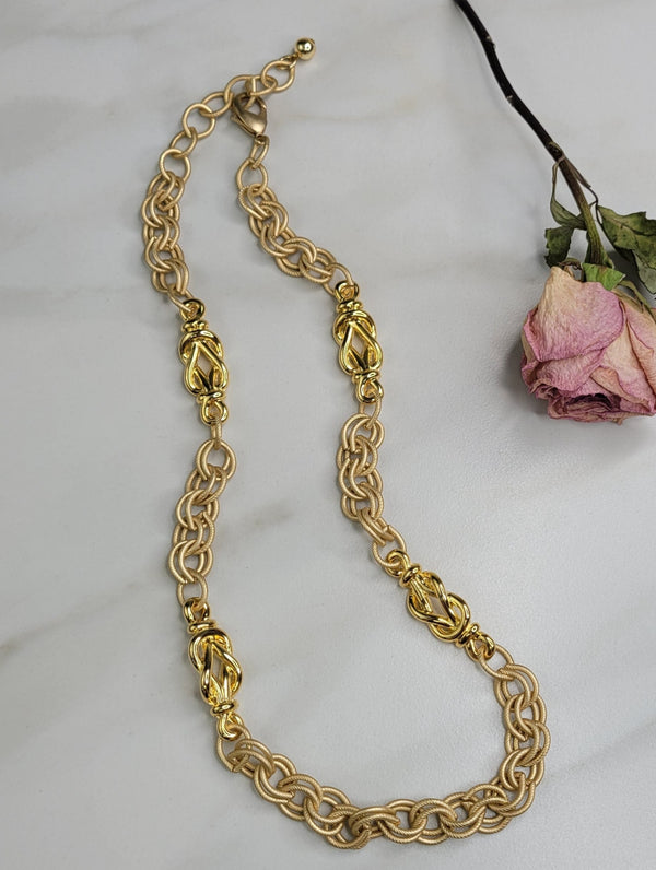 Handmade Gold Plated Necklace with Vintage Square Knot Connector Elements
