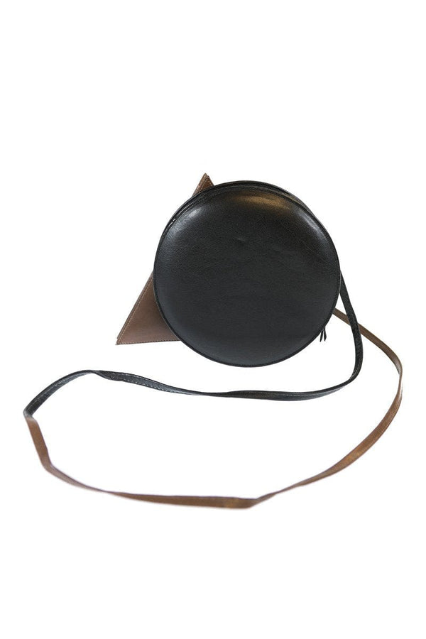 Safi Vintage Black and Brown Triangle Circle Handbag