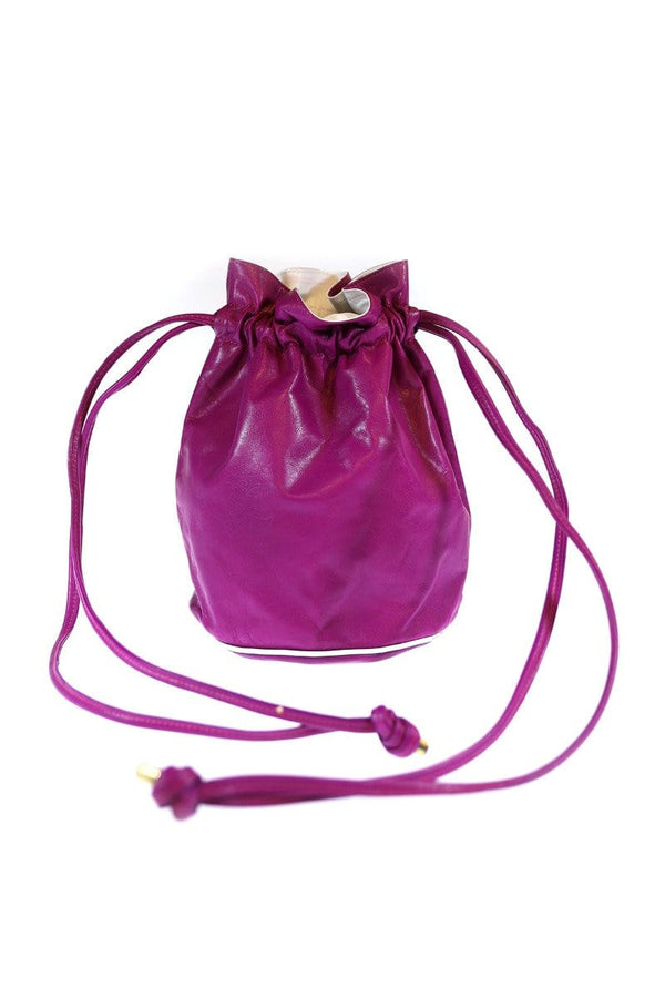 Safi Vintage Fuchsia and White Drawstring Handbag