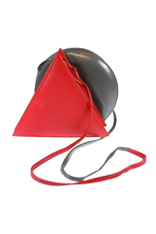 Safi Vintage Red and Grey Triangle Circle Handbag