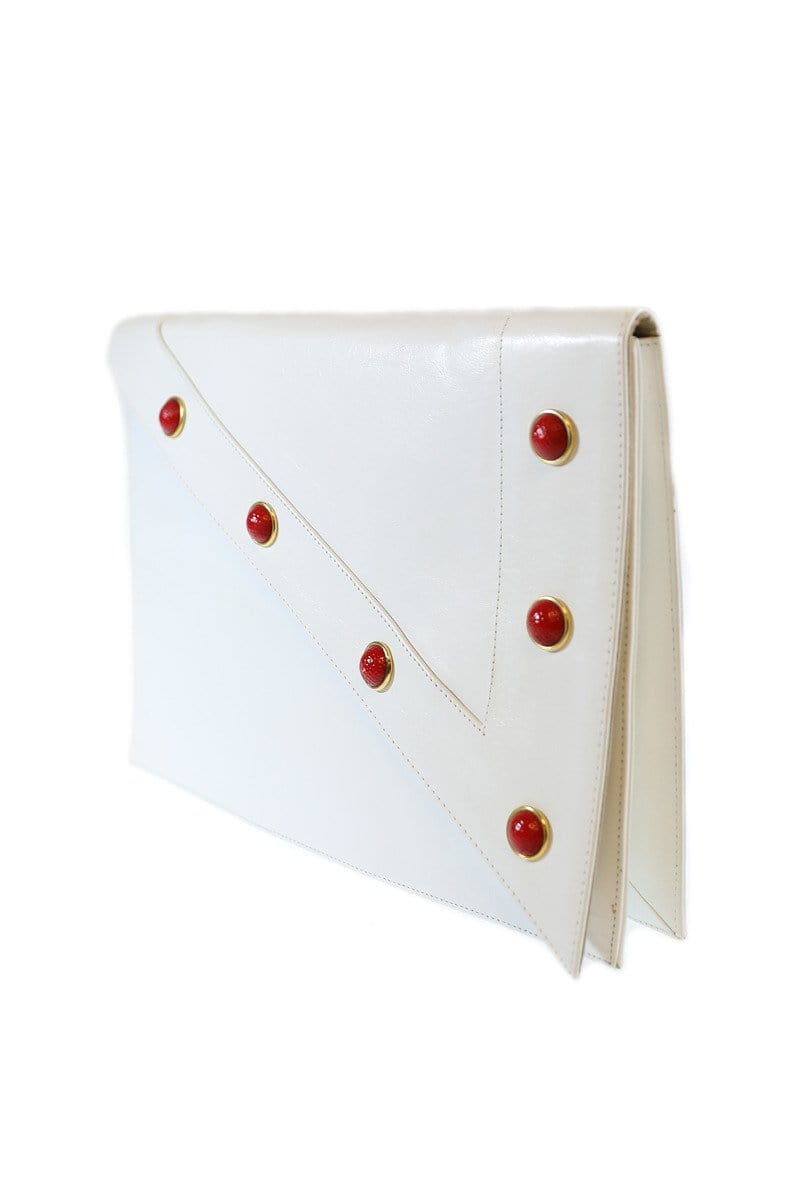 Safi Vintage White Diagonal Envelope Clutch