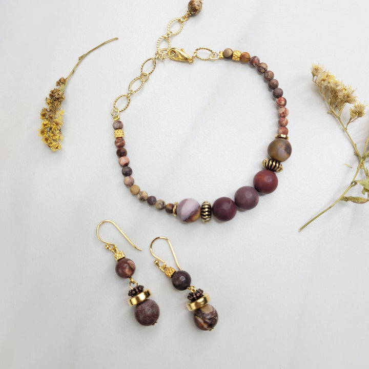 Sahara Bracelet - Handmade with Natural Mookaite and Rhyolite Beads