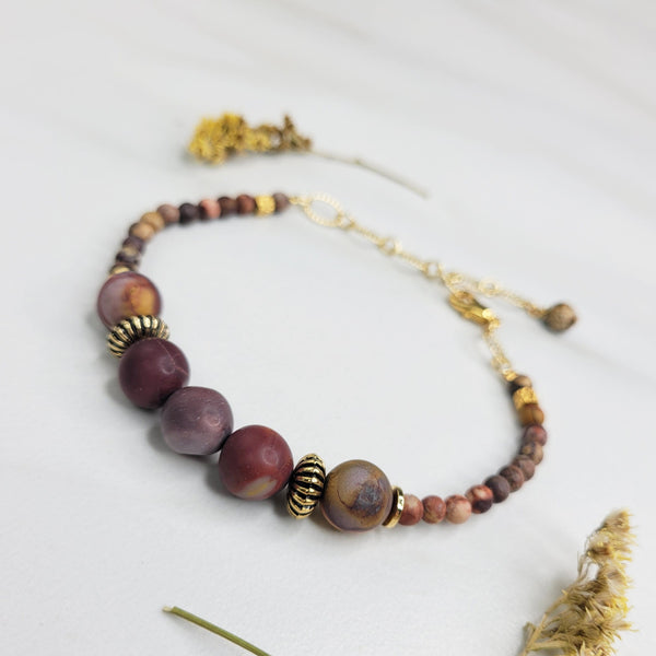 Handmade Bracelet with Mookaite and Rhyolite Beads