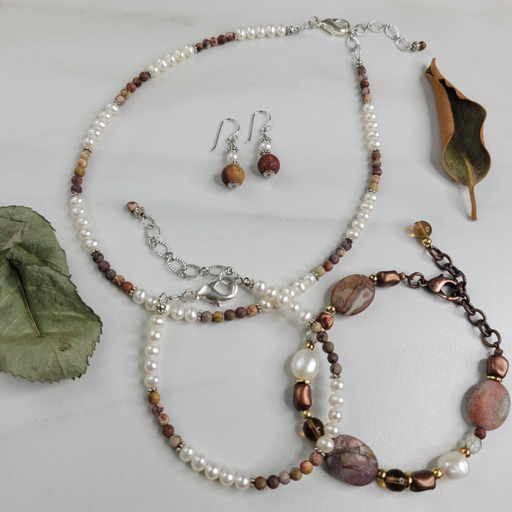 Samara Bracelet Handmade with Freshwater Pearls and Matte Rhyolite Beads