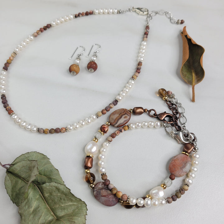 Samara Bracelet Handmade with Freshwater Pearls and Matte Rhyolite Beads