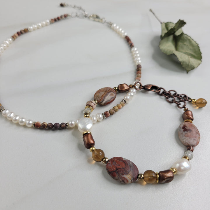 Samara Jasper Bracelet Handmade with Freshwater Pearls and Vintage Beads