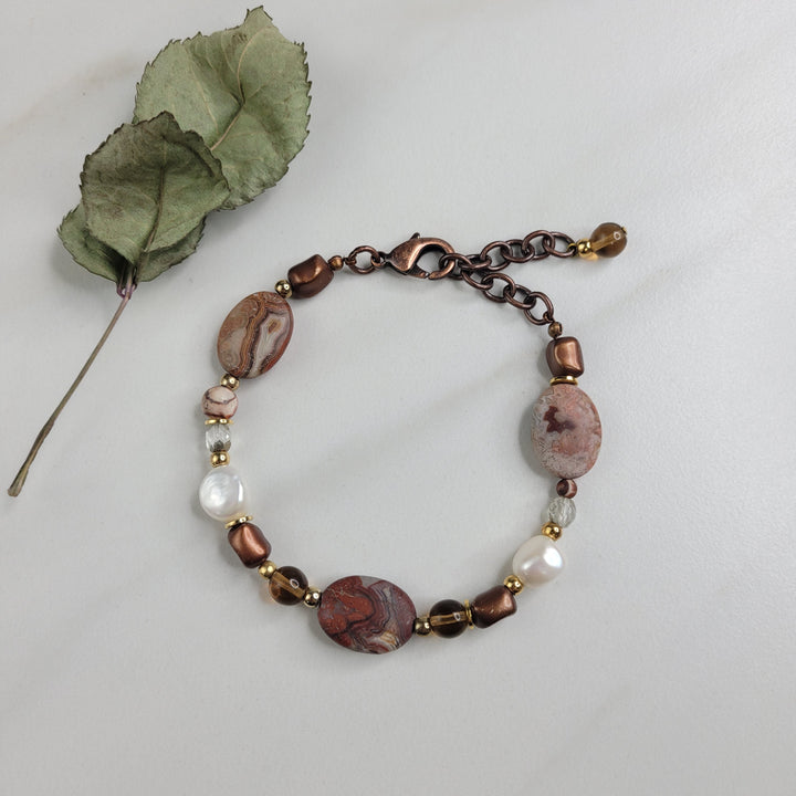 Samara Jasper Bracelet Handmade with Freshwater Pearls and Vintage Beads