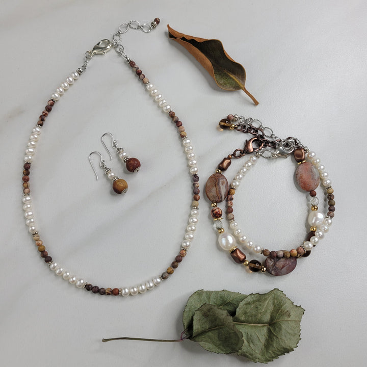 Samara Necklace Handmade with Freshwater Pearls and Matte Rhyolite Beads