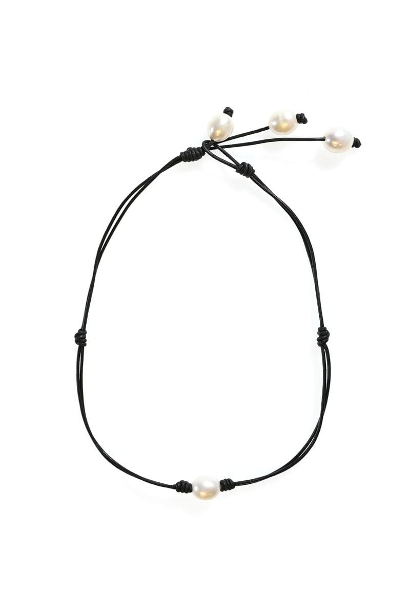 Short Leather Cord Reversible Necklace with Freshwater Pearls