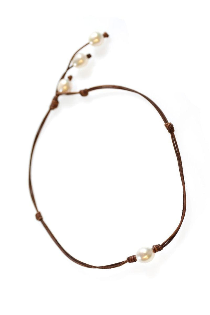 Short Leather Cord Reversible Necklace with Freshwater Pearls