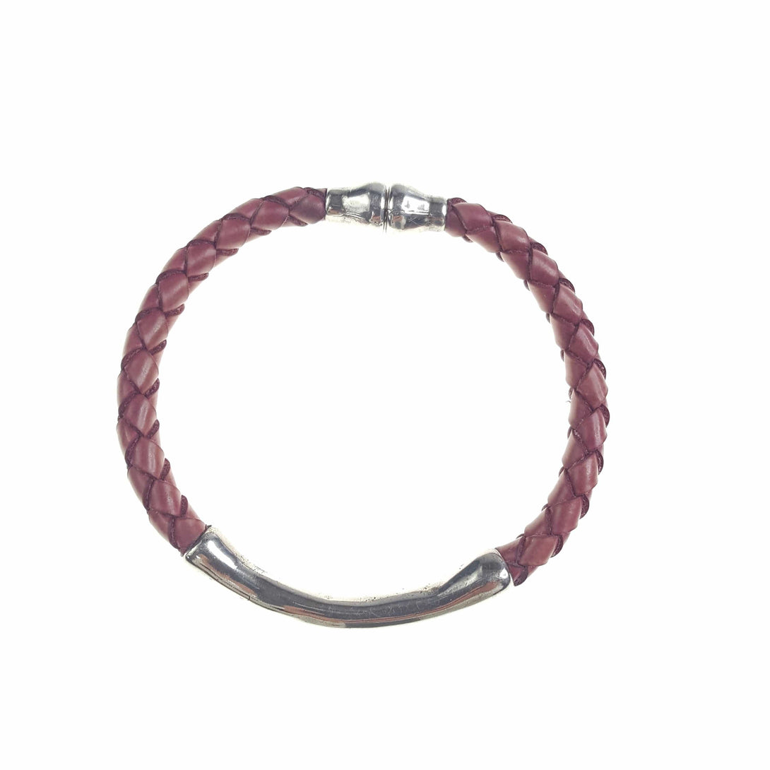 Single Braided Leather Bracelet with Silver Bar