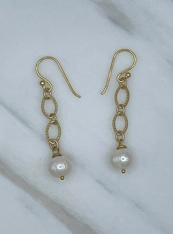 Single Pearl and Gold Chain Earrings