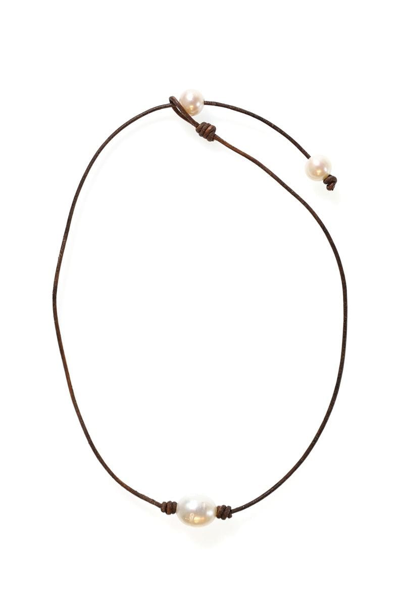 Single Pearl Leather Cord Necklace