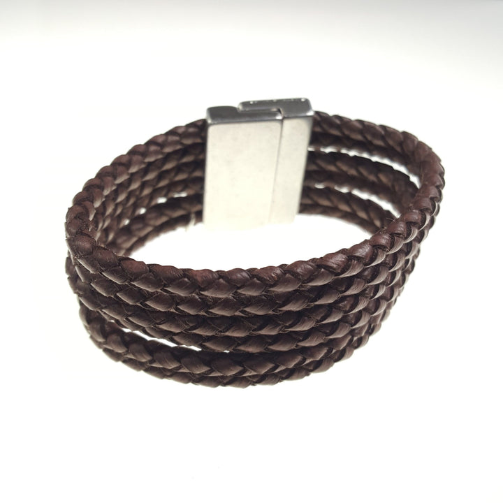 Six Strand Braided Leather Cuff Bracelet