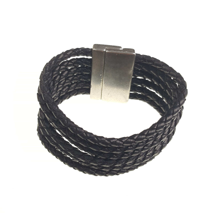 Six Strand Braided Leather Cuff Bracelet