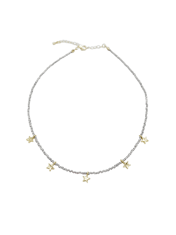 Small Beaded Choker Necklace with Star Accents