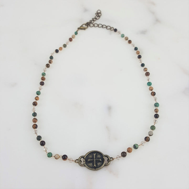 Small Choker Necklace with Cross Accent Pendant