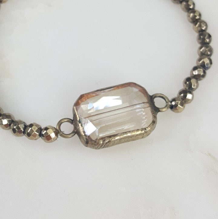 Small Beaded Bracelet with Square Crystal Accent