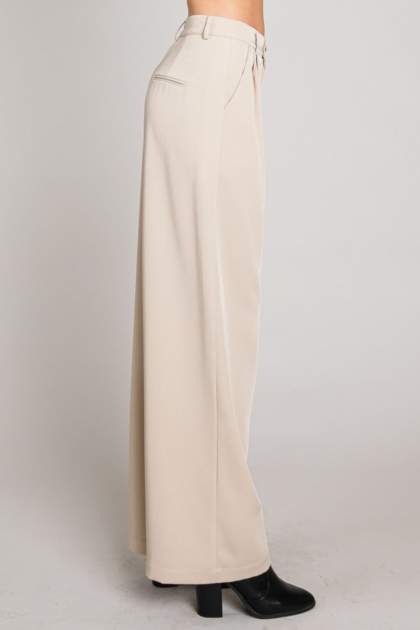 Soft Drapey Twill Wide Leg Pants with Pockets and Pleated Details