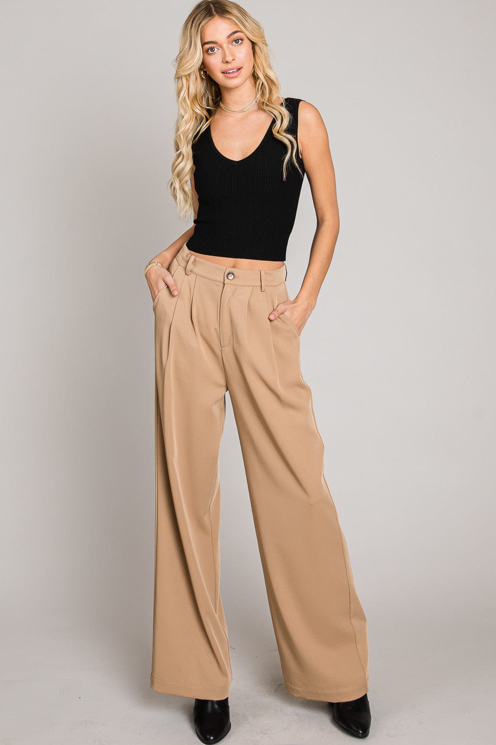 Soft Drapey Twill Wide Leg Pants with Pockets and Pleated Details – jfybrand