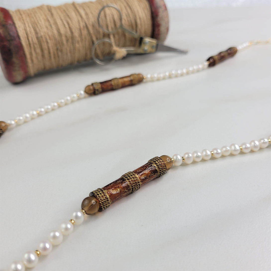 Sojourner Necklace with Vintage Beads and Freshwater Pearls