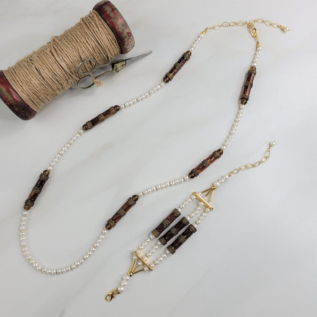 Sojourner Necklace with Vintage Beads and Freshwater Pearls