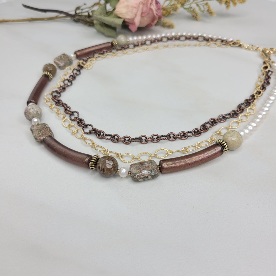 Sonora Three Strand Necklace with Vintage Elements