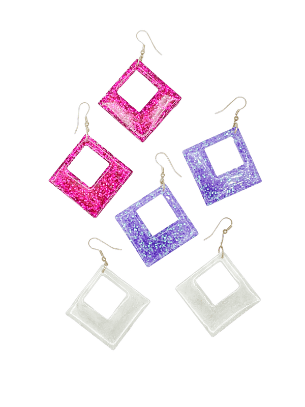 Sparkle Resin Square Earrings